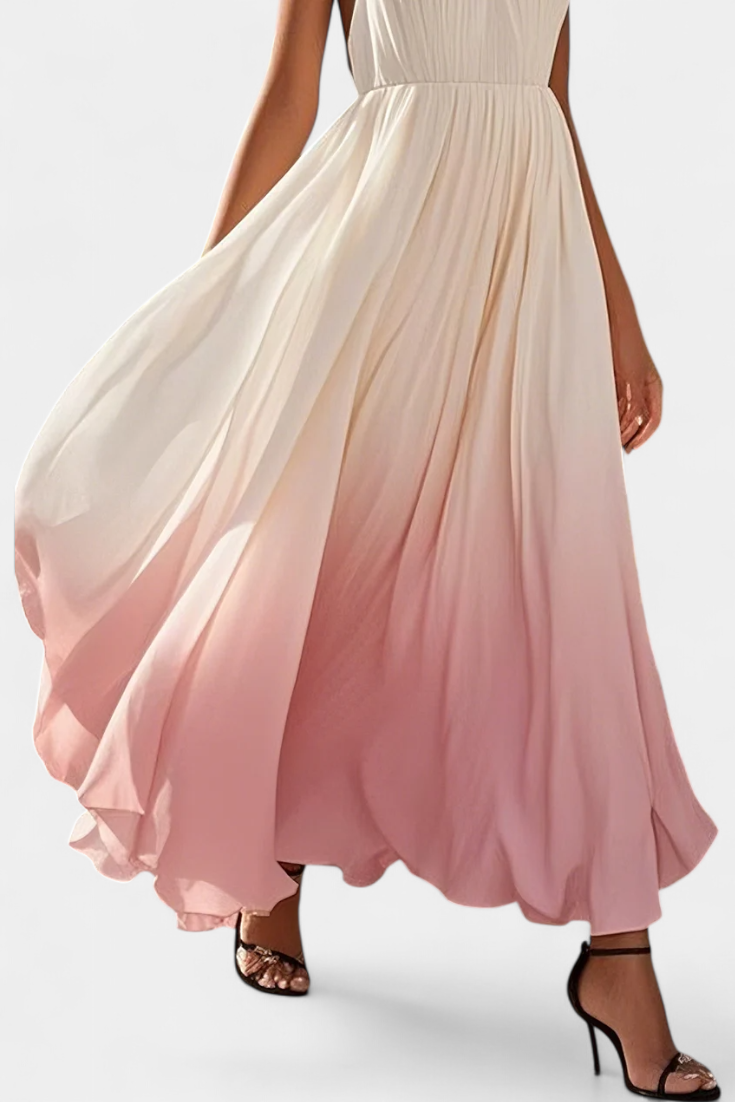 Maxi Vestido Halter Plisado Starla con Elegantes Detalles de Perlas