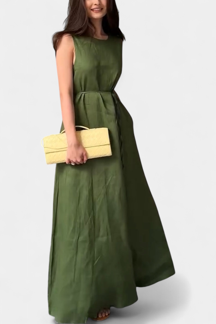 Vestido Sin Mangas Rosetta Suave con Lazo Ajustable
