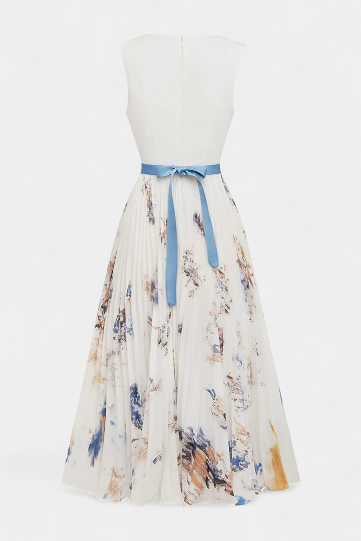Vestido Midi Sin Mangas Elise con Estampado Floral y Pliegues