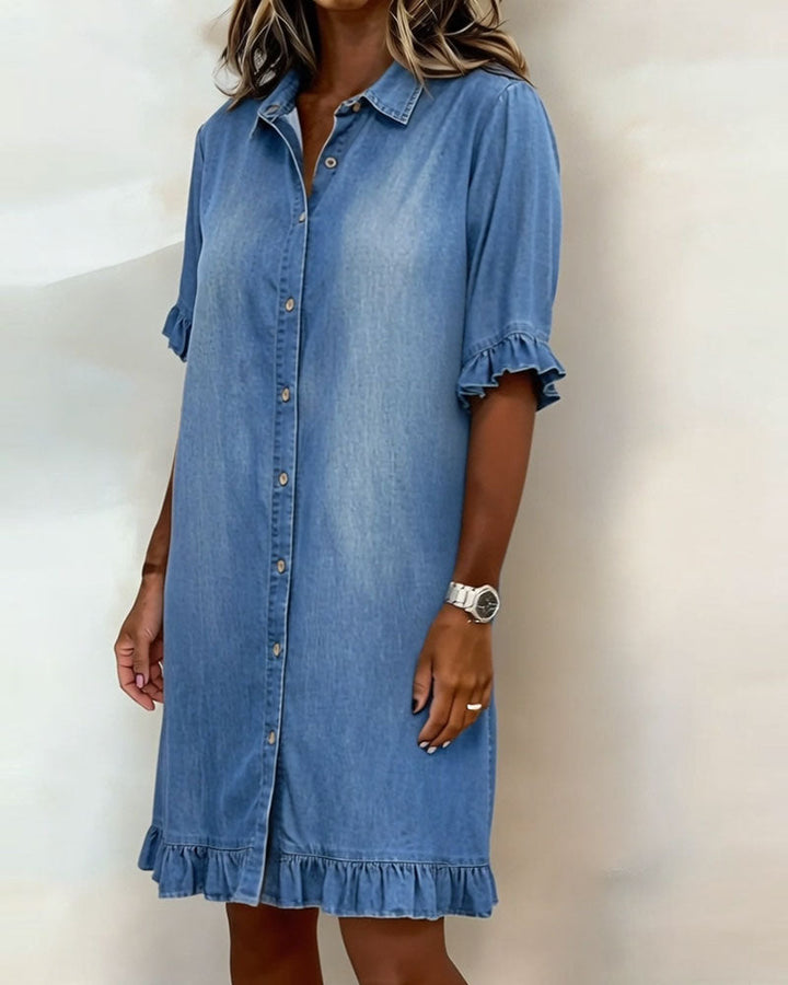 Lucía™ | Vestido de Denim con Volantes y Estilo Camisero