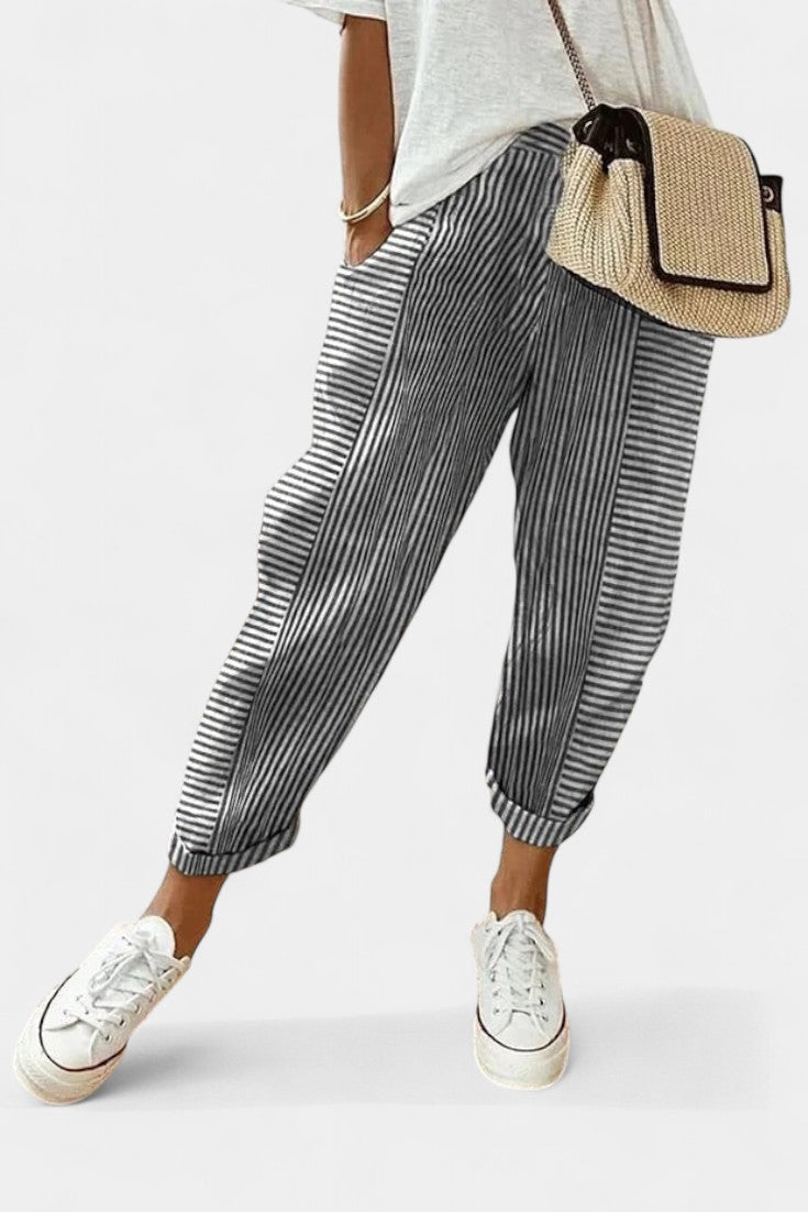 Alba Pantalones de Lino Rayados