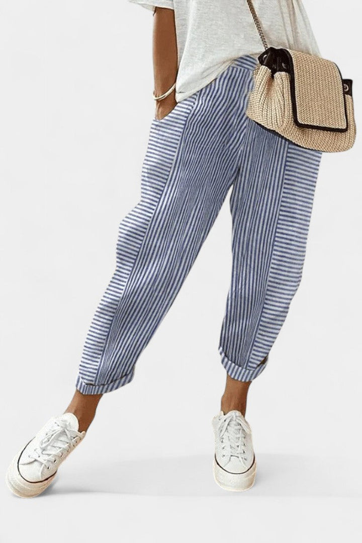 Alba Pantalones de Lino Rayados