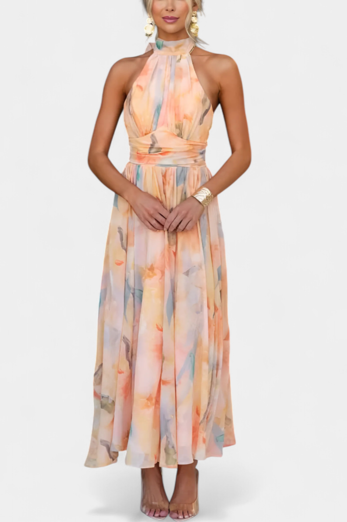 Alaia Vestido Halter con Estampado Aquarelle