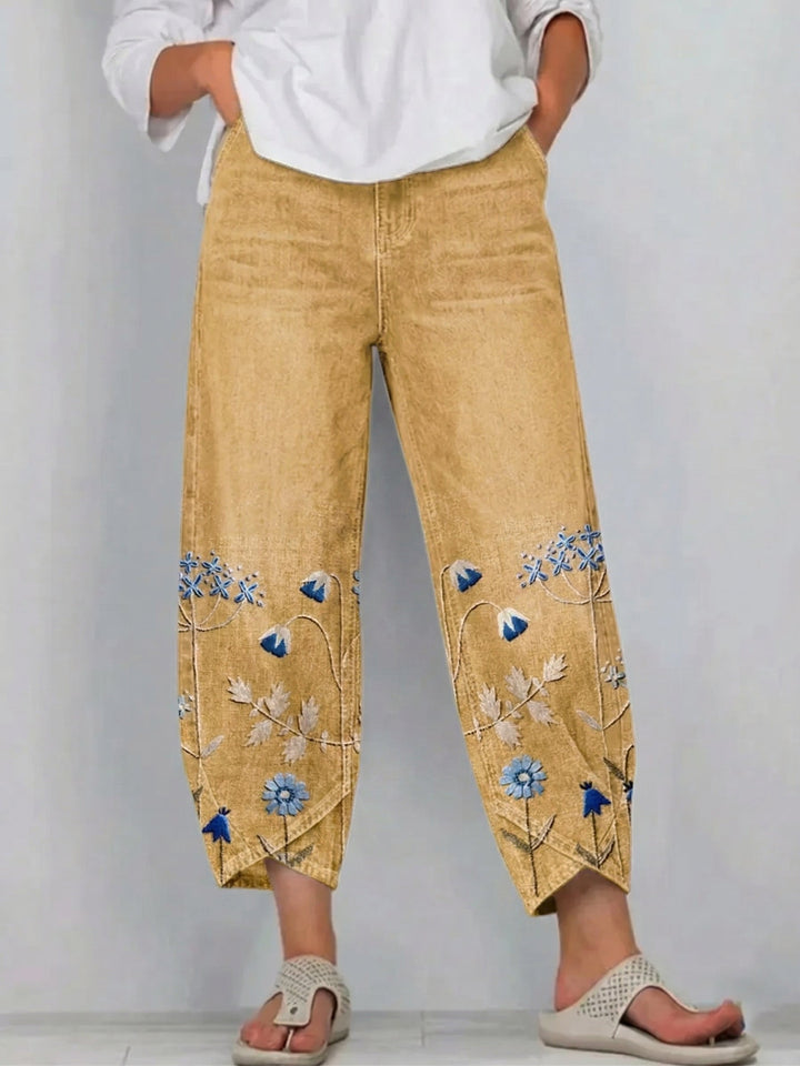 Brígida™ | Pantalones Casual con Detalles de Bordado Floral