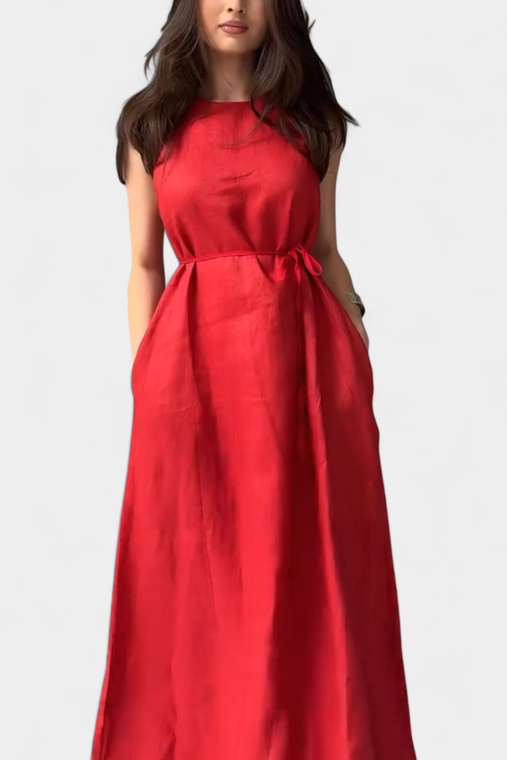 Vestido Sin Mangas Rosetta Suave con Lazo Ajustable