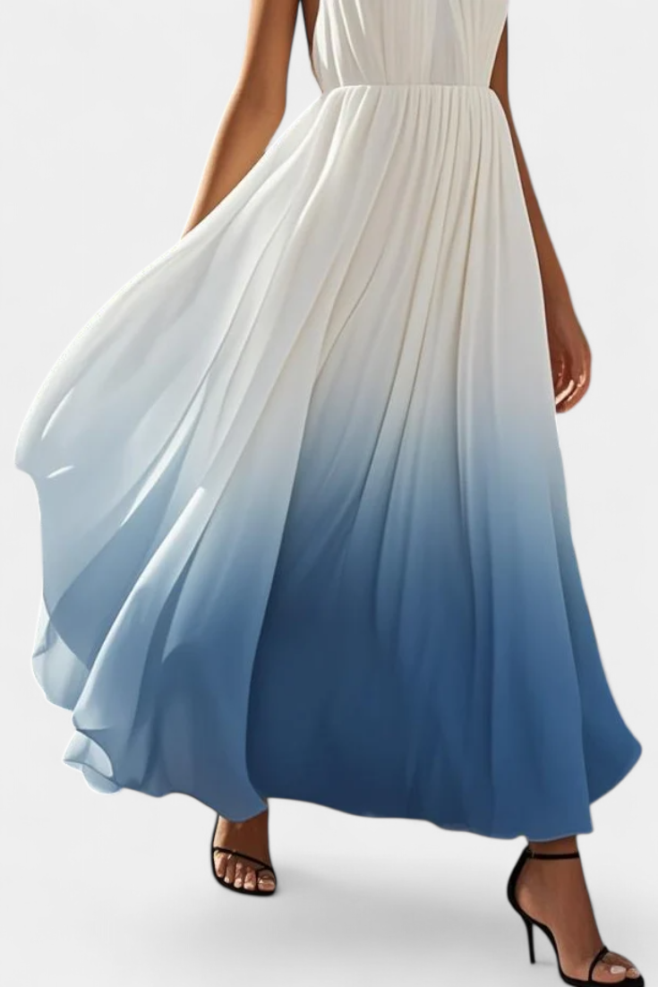 Maxi Vestido Halter Plisado Starla con Elegantes Detalles de Perlas