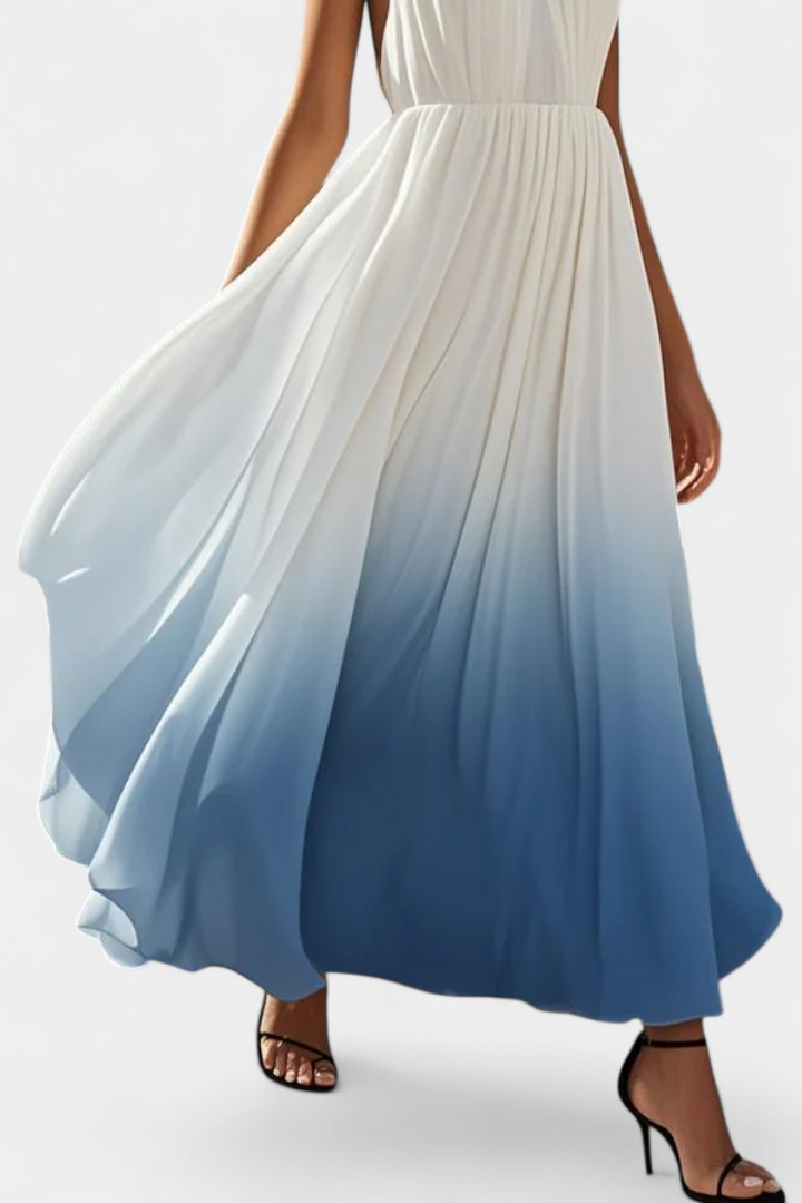 Maxi Vestido Halter Plisado Starla con Elegantes Detalles de Perlas