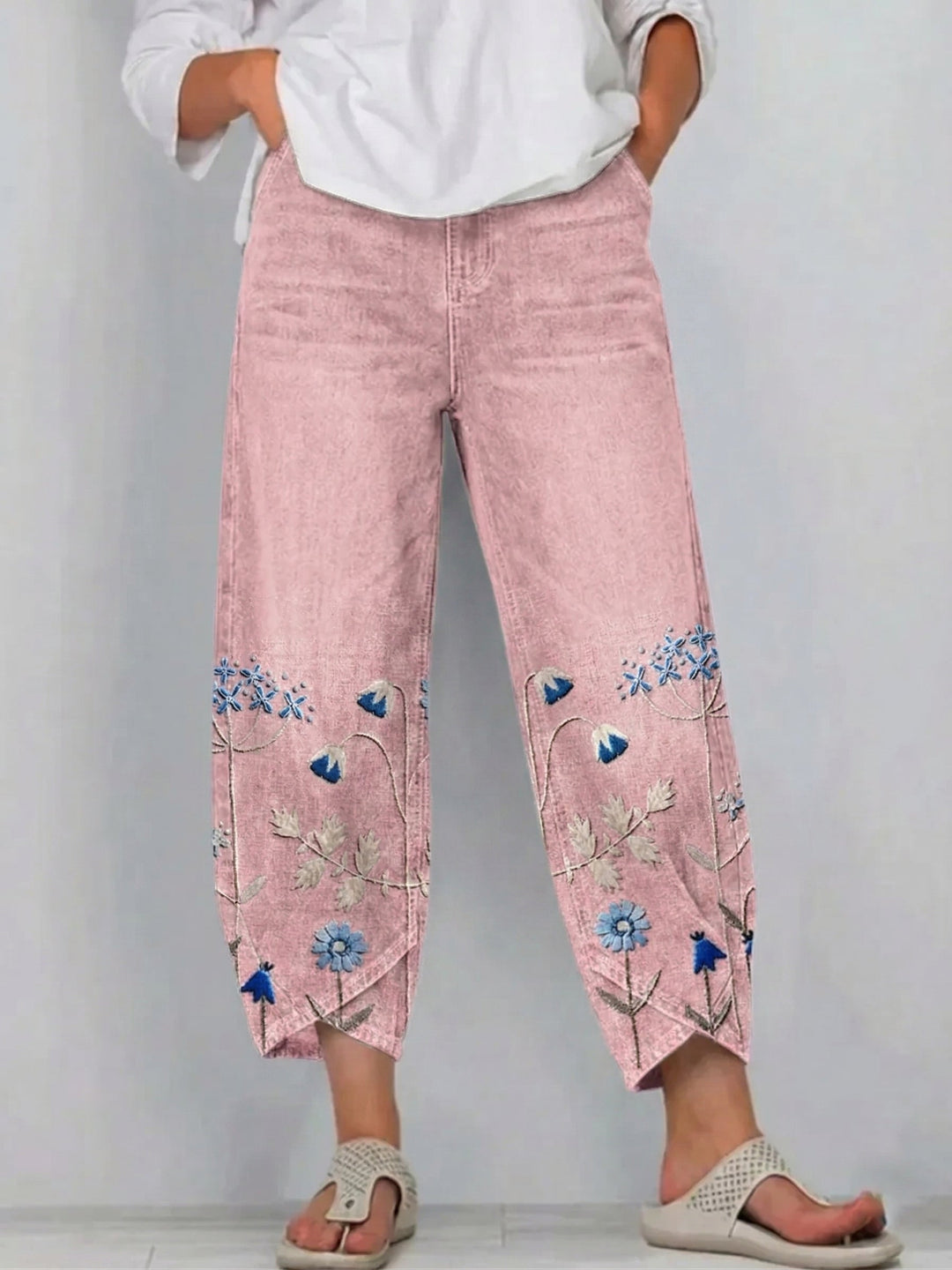 Brígida™ | Pantalones Casual con Detalles de Bordado Floral