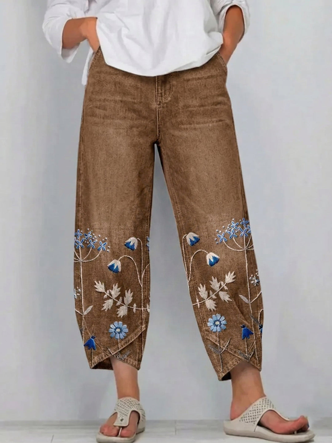 Brígida™ | Pantalones Casual con Detalles de Bordado Floral