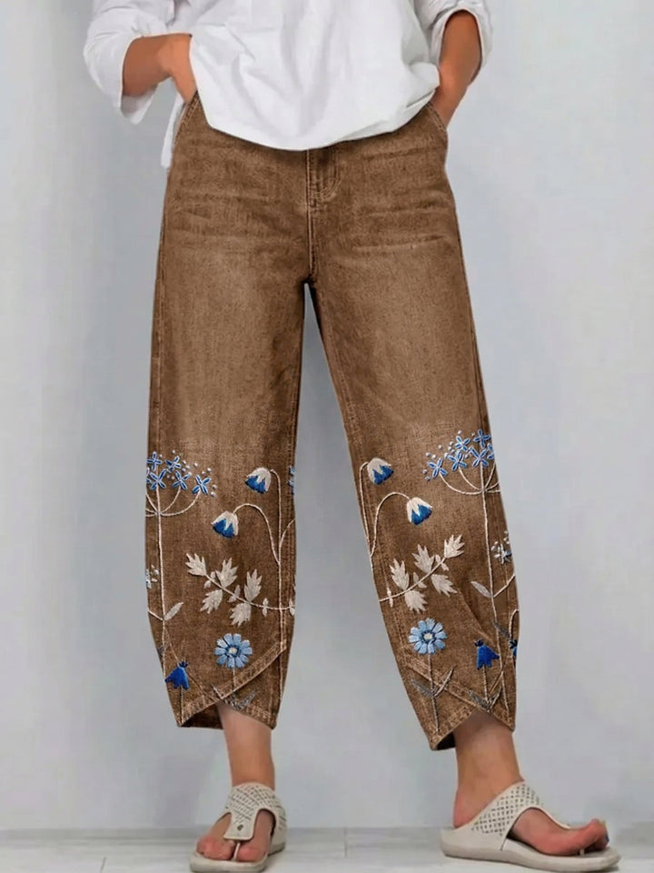 Brígida™ | Pantalones Casual con Detalles de Bordado Floral