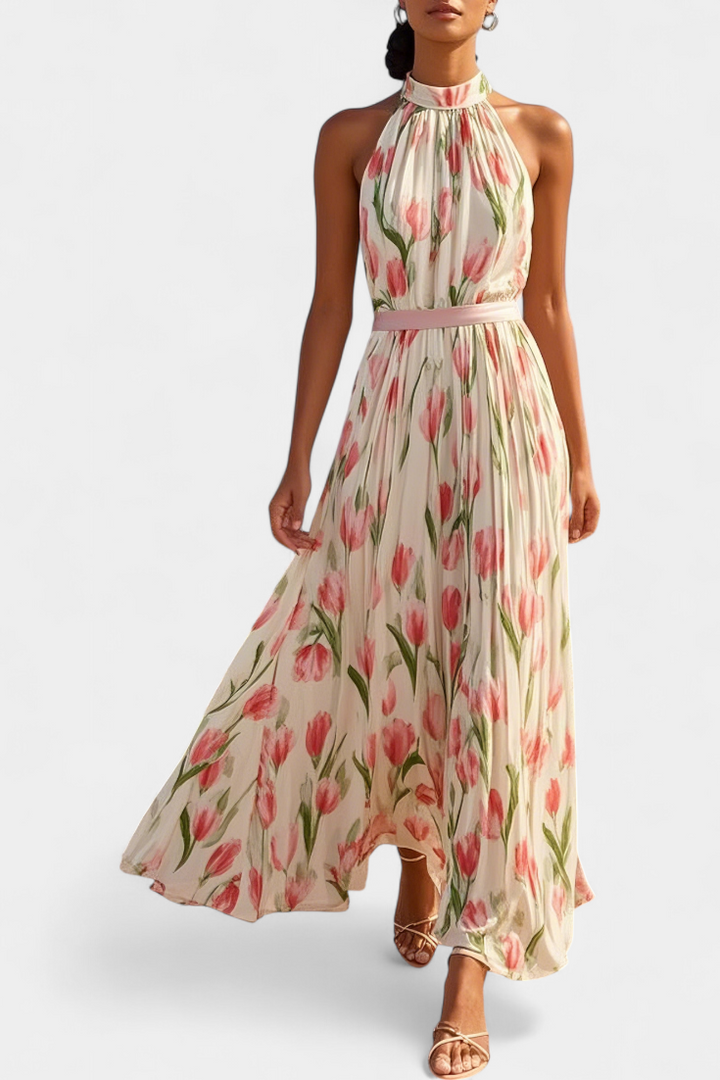 Vestido Floral Sin Mangas Juliene con Cinturón