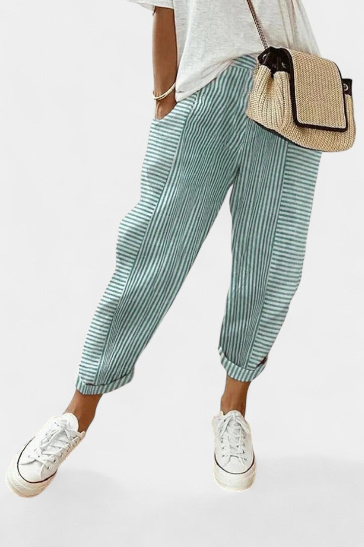 Alba Pantalones de Lino Rayados