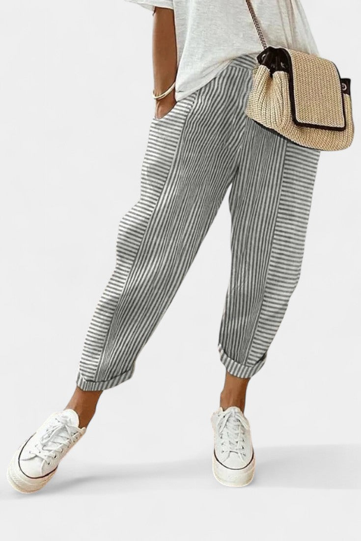 Alba Pantalones de Lino Rayados