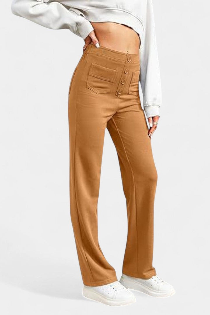 Nueva Línea de Pantalones Rectos de Cintura Alta con Elasticidad