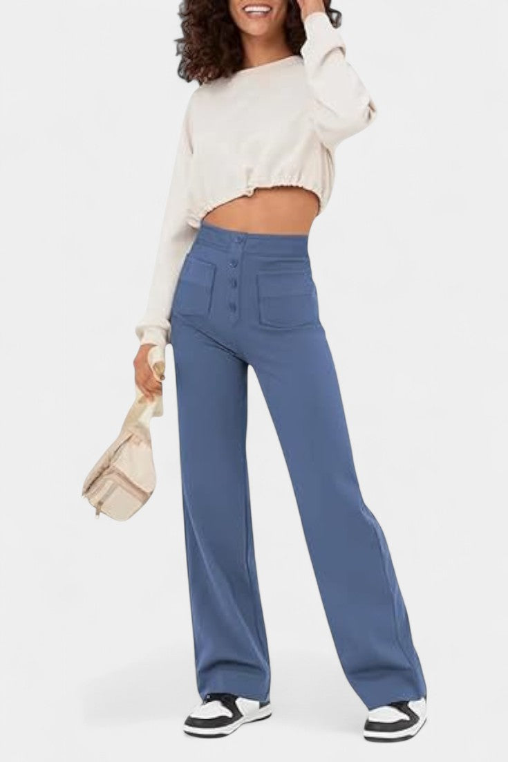 Nueva Línea de Pantalones Rectos de Cintura Alta con Elasticidad