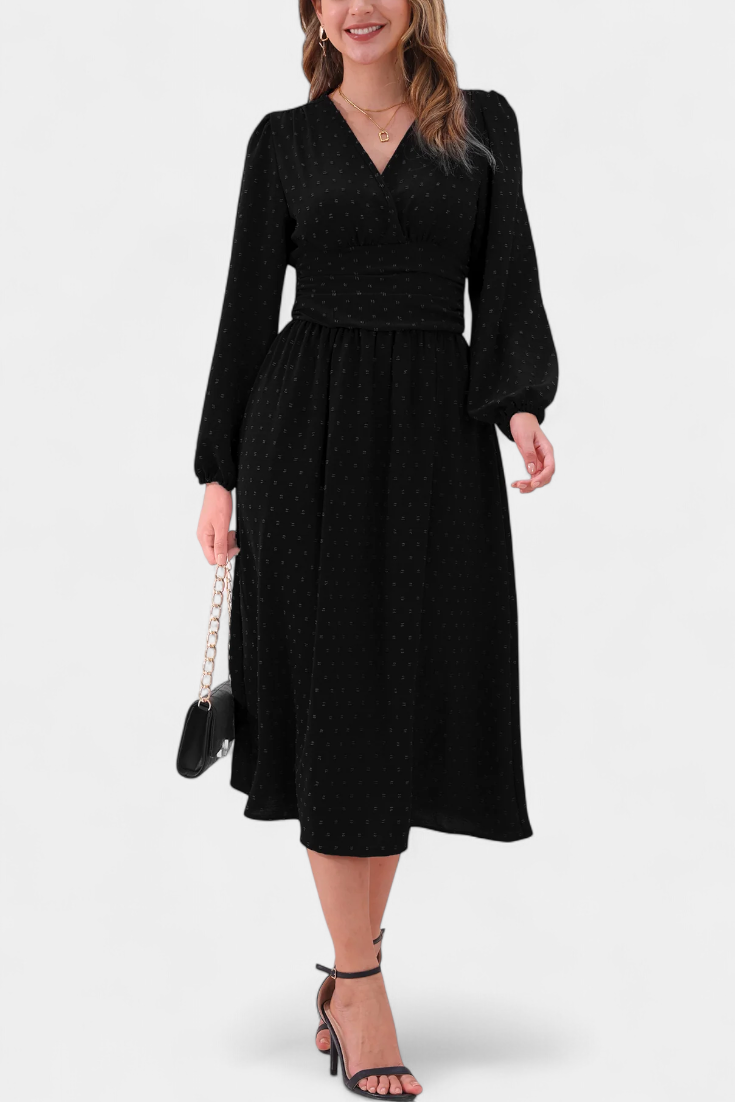 Faela Vestido Midi de Oficina con Estampado de Lunares Suizos