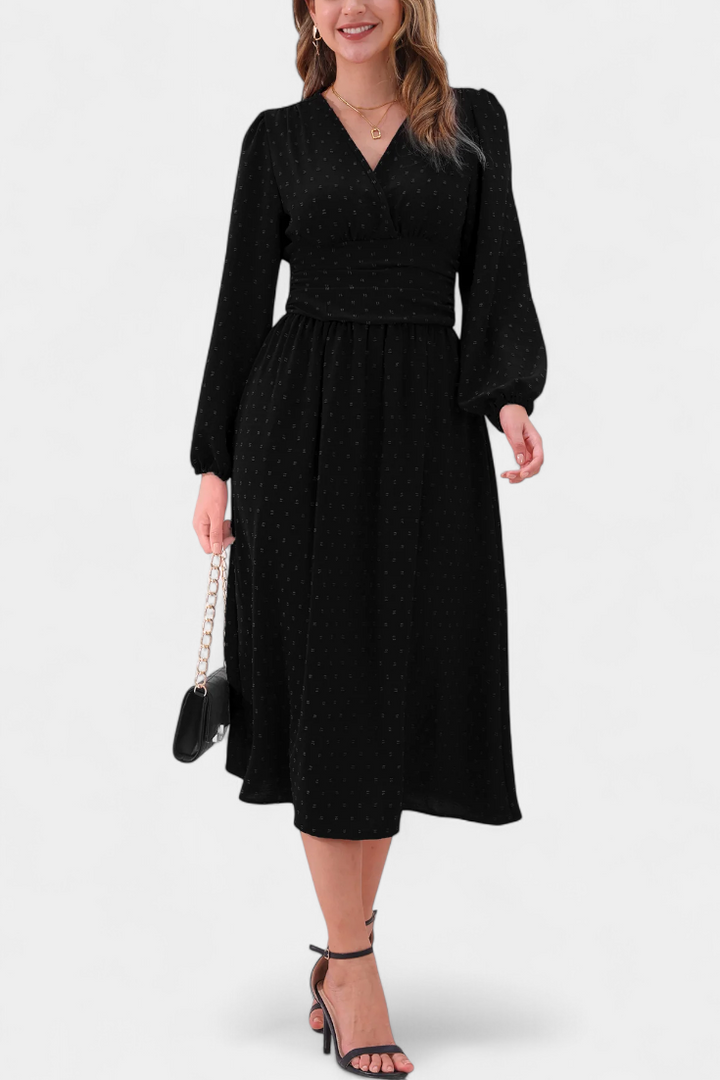Faela Vestido Midi de Oficina con Estampado de Lunares Suizos