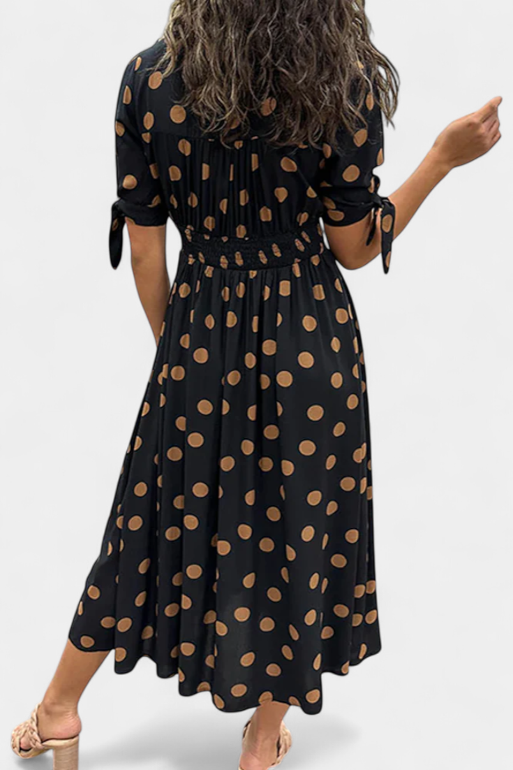 Lizzie Vestido Midi de Lunares con Escote en V Pronunciado