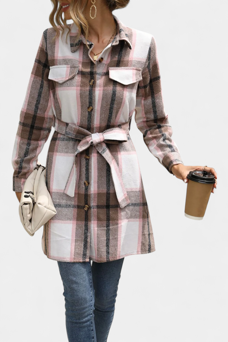 Masia Mini Checkered Shirt Dress with Belt