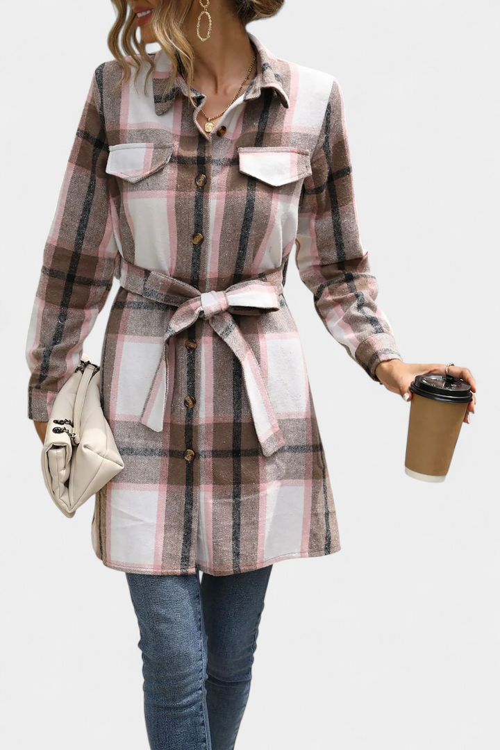 Masia Mini Checkered Shirt Dress with Belt