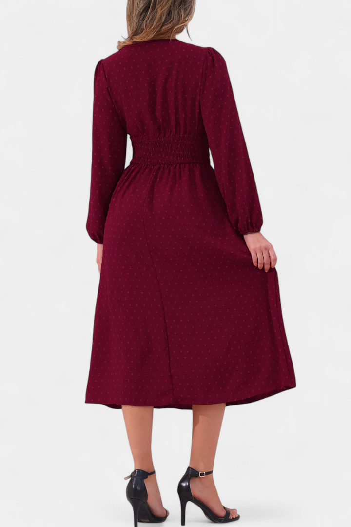 Faela Vestido Midi de Oficina con Estampado de Lunares Suizos