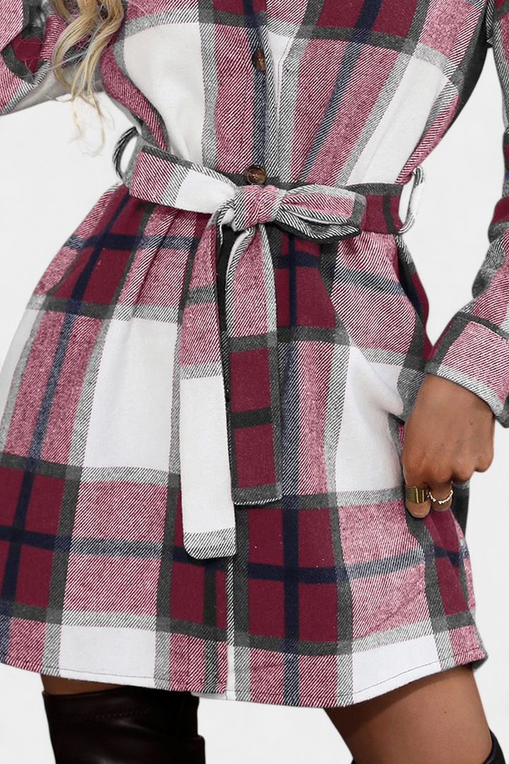 Masia Mini Checkered Shirt Dress with Belt