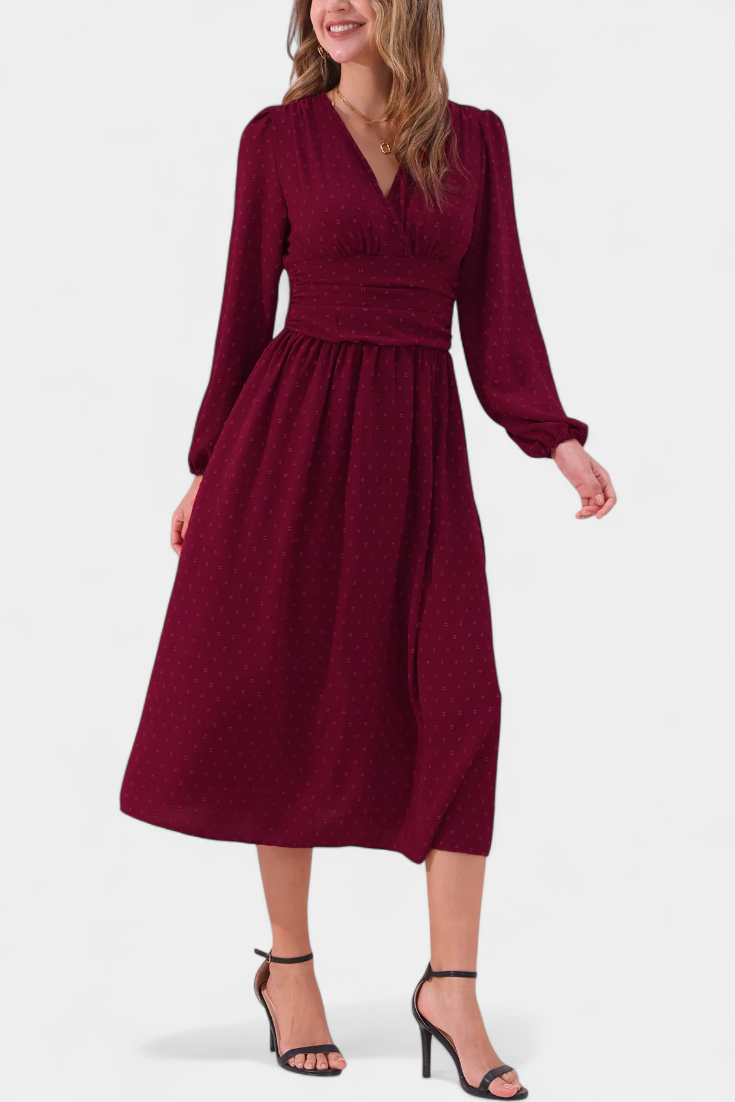 Faela Vestido Midi de Oficina con Estampado de Lunares Suizos