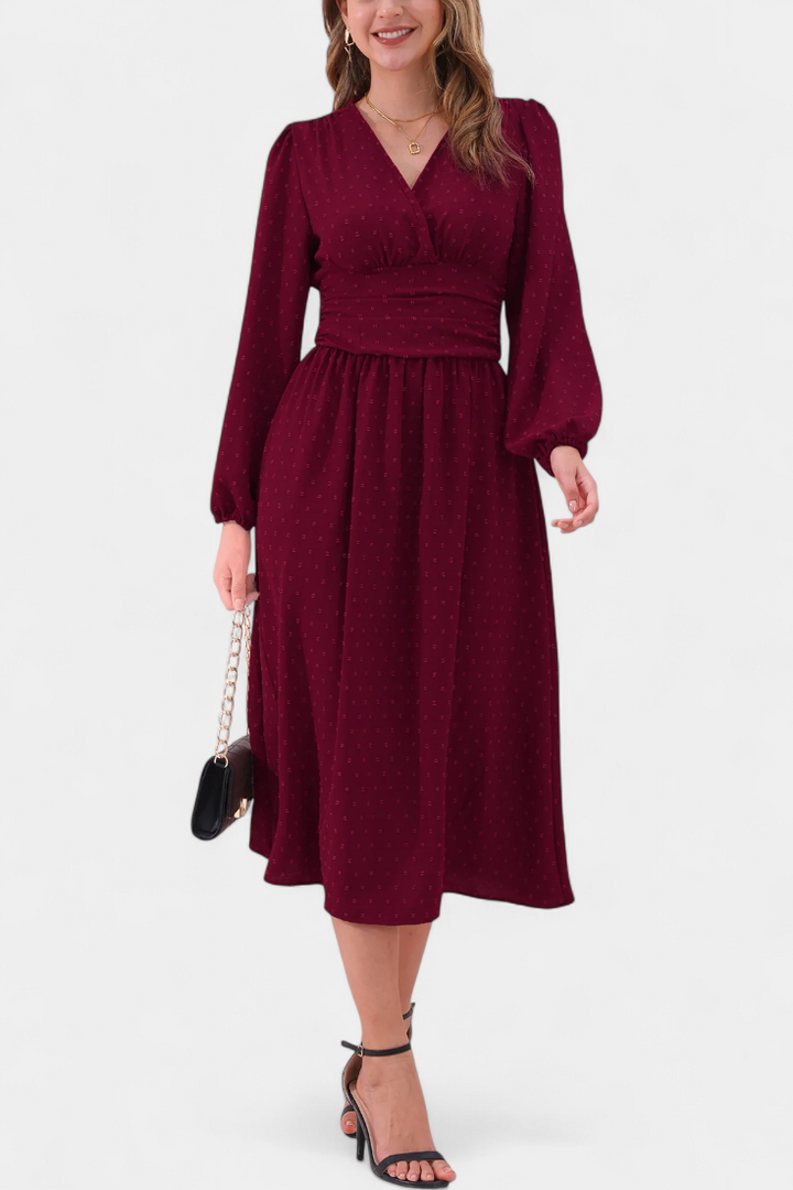 Faela Vestido Midi de Oficina con Estampado de Lunares Suizos