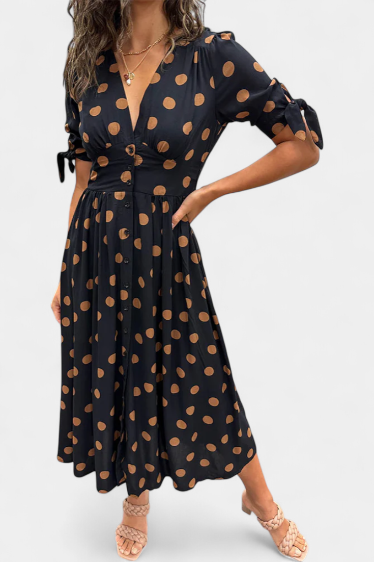 Lizzie Vestido Midi de Lunares con Escote en V Pronunciado