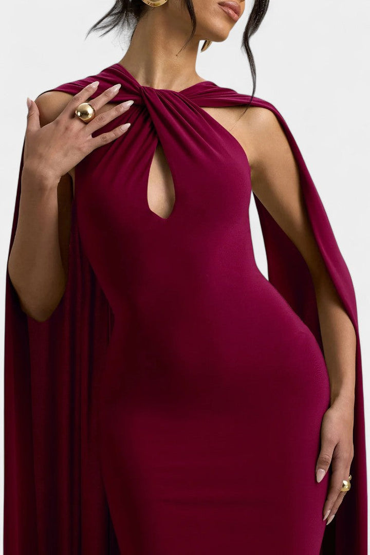 Faffienia Maxi Vestido con Escote Halter y Corte Clave