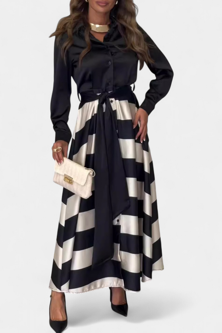 Nessia Long Striped Shirt Dress with Belt