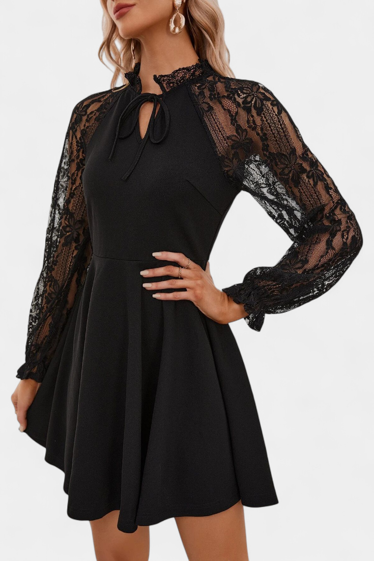 Vestido Mini de Encaje Floral Jasella con Mangas Largas