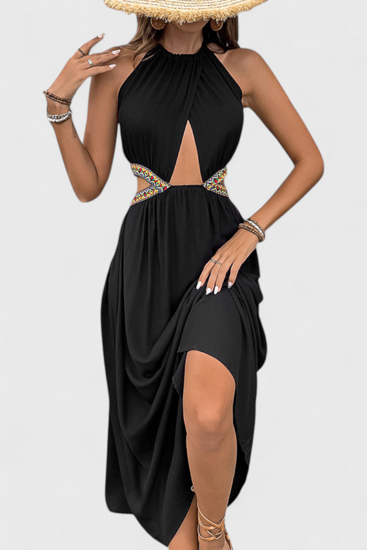 Sorina Midi Halter Dress with Cutouts