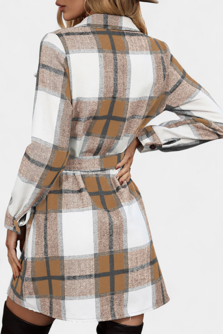 Masia Mini Checkered Shirt Dress with Belt