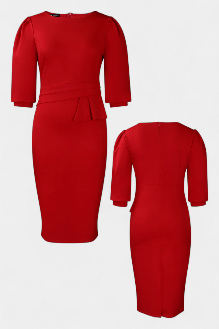 Vestido Midi Ajustado Reanna con Mangas Abullonadas