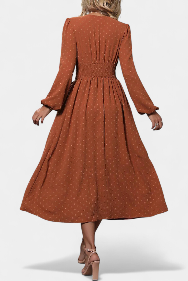 Faela Vestido Midi de Oficina con Estampado de Lunares Suizos