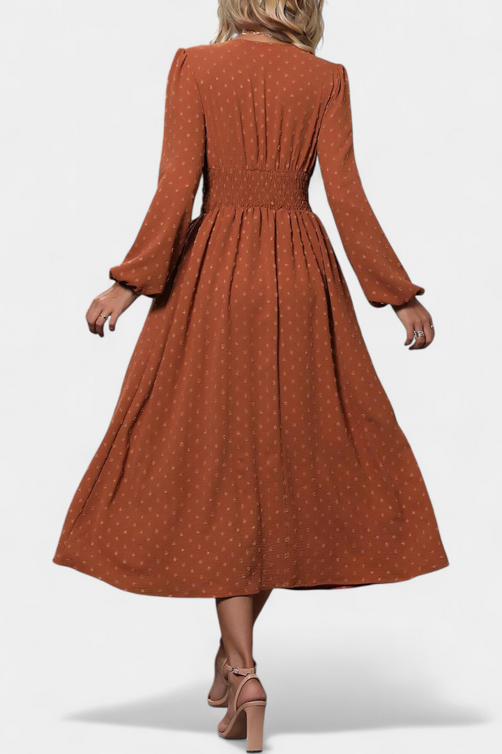 Faela Vestido Midi de Oficina con Estampado de Lunares Suizos