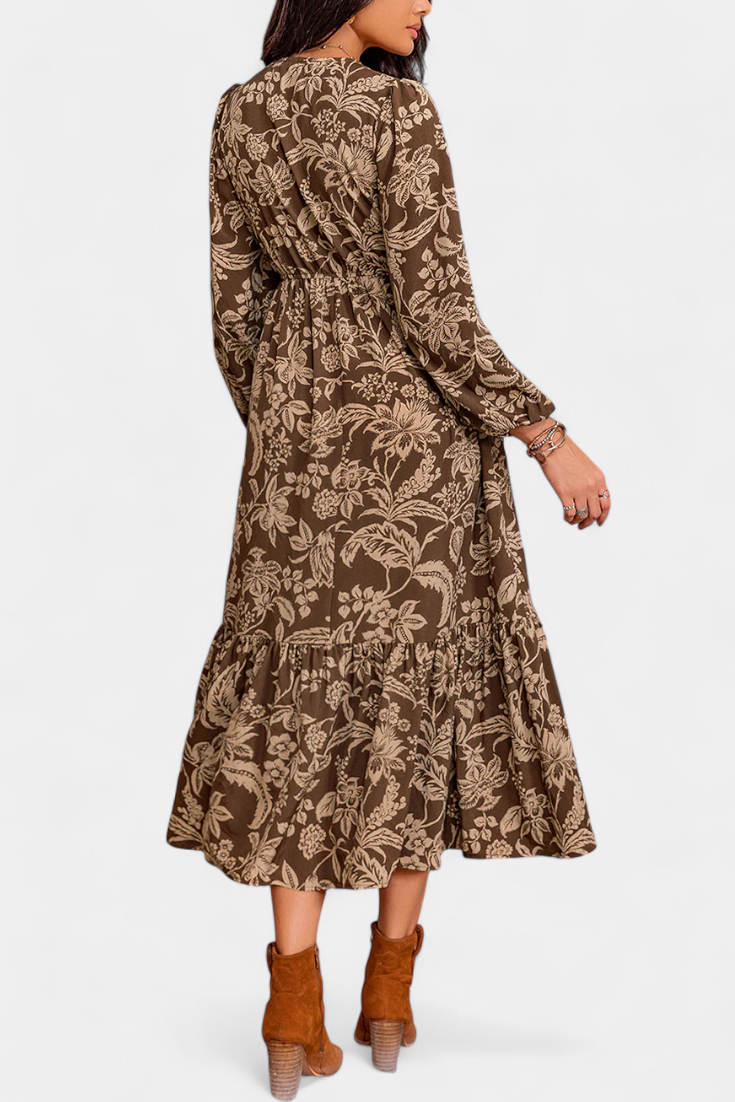 Lunetta Vestido Maxi Bohemio con Estampado Floral y Mangas Abullonadas
