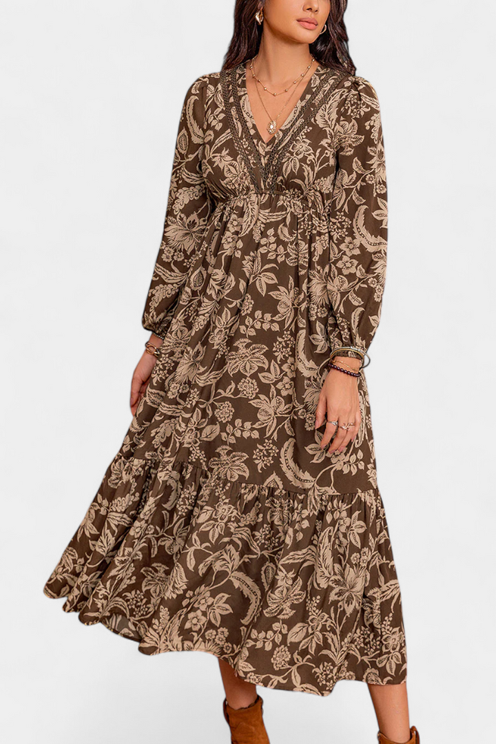 Lunetta Vestido Maxi Bohemio con Estampado Floral y Mangas Abullonadas