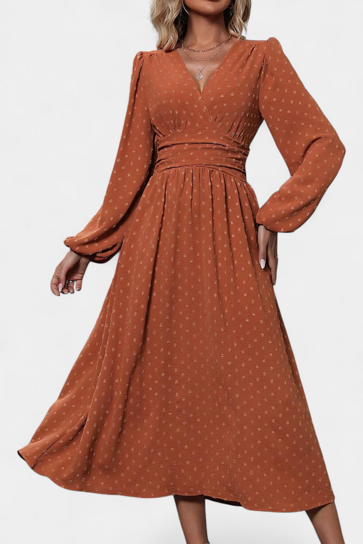 Faela Vestido Midi de Oficina con Estampado de Lunares Suizos