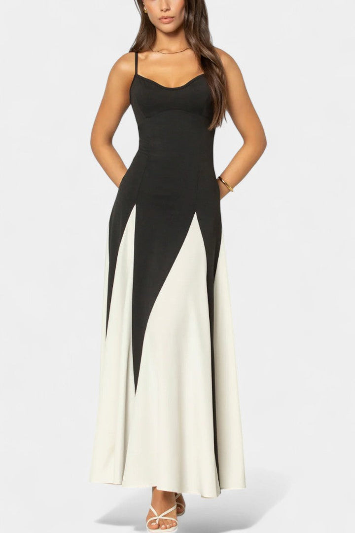 Catalina Bicolor Maxi Dress with Thin Straps