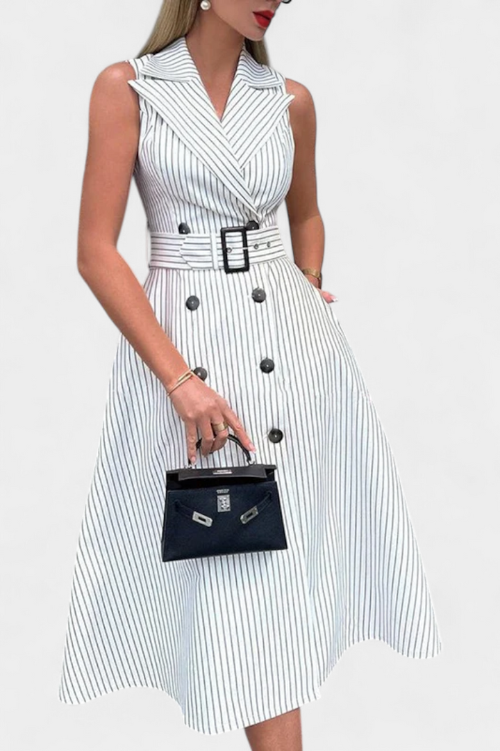 Diana Midi Striped Shirt Dress with Tied Waist