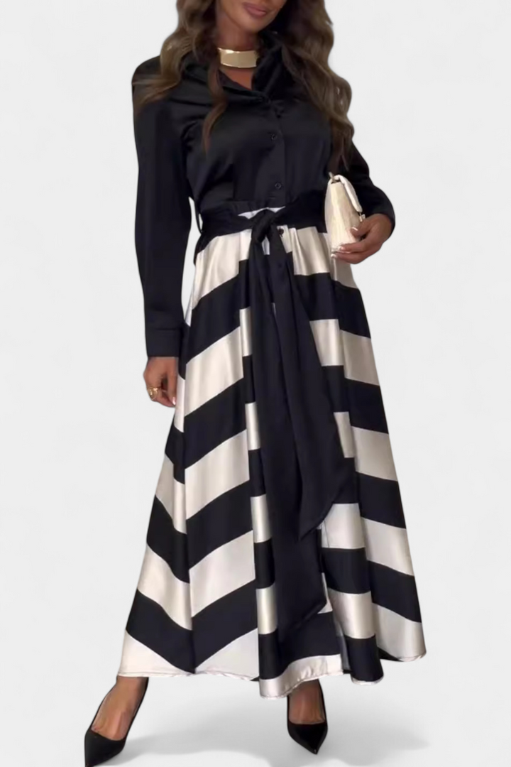Nessia Long Striped Shirt Dress with Belt
