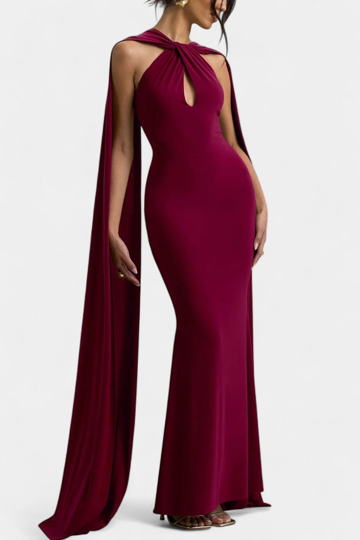Faffienia Maxi Vestido con Escote Halter y Corte Clave