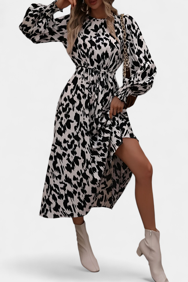Nerin Vestido A-Line de Leopardo con Cintura Regulable