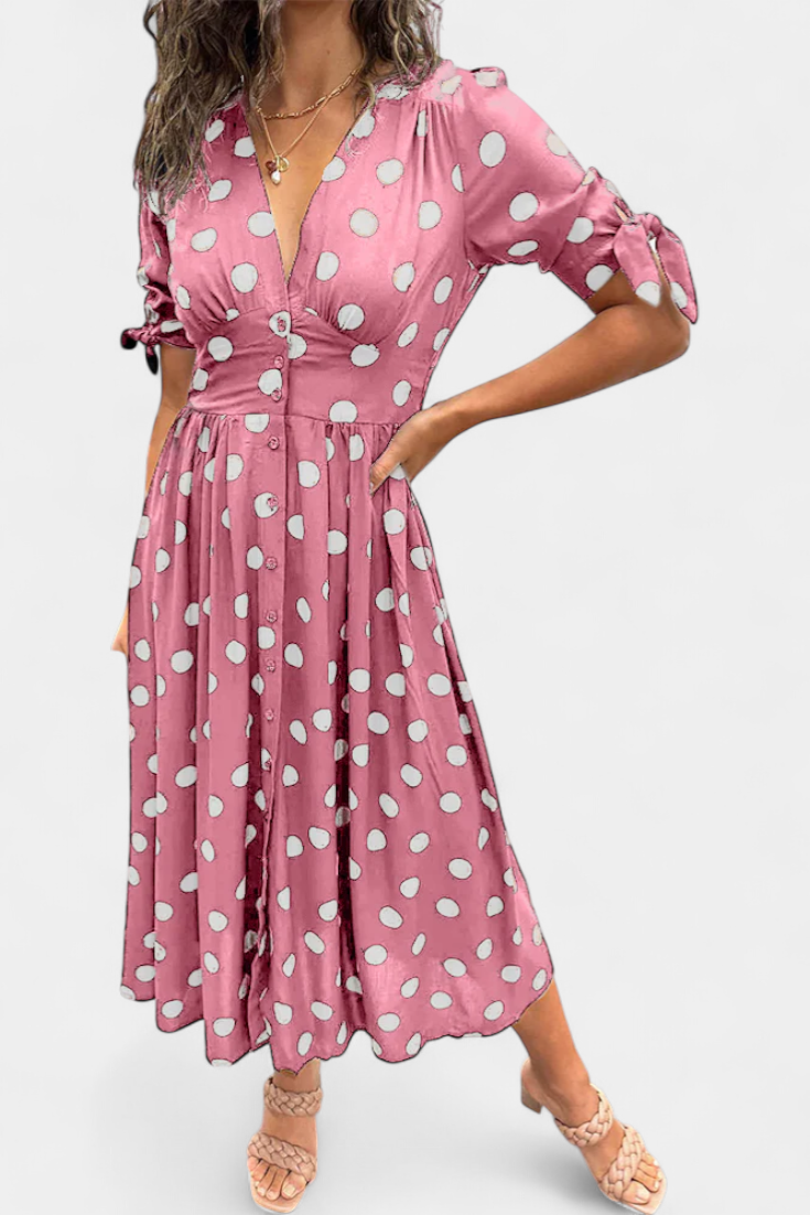 Lizzie Vestido Midi de Lunares con Escote en V Pronunciado