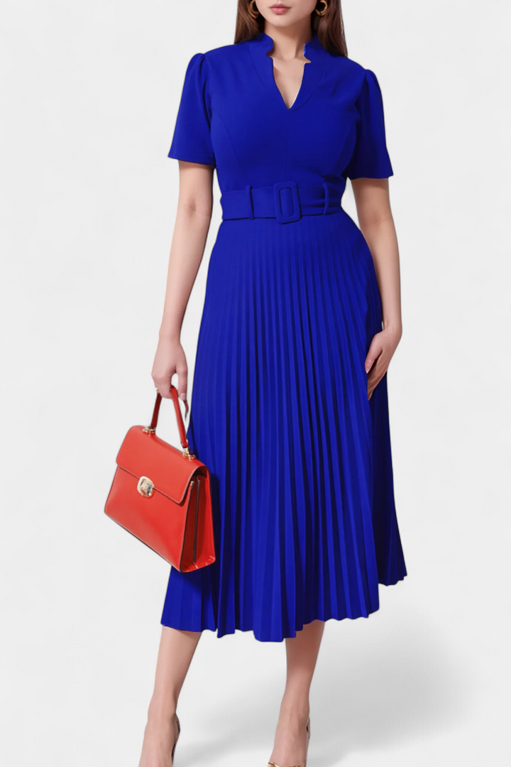 Seliora Vestido Midi Profesional con Cinturón y Pliegues
