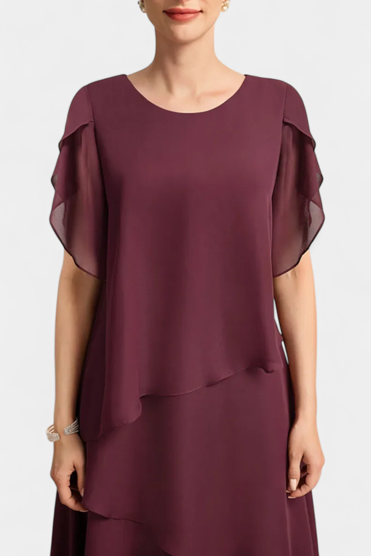 Cornelia Vestido Asimétrico de Chiffon con Silueta Ligera