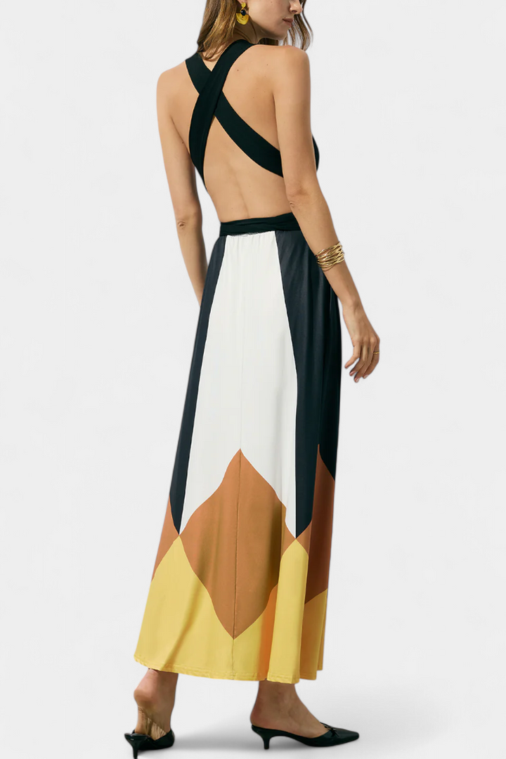 Nava Vestido Largo Polimórfico con Espalda Descubierta y Diseño Versátil