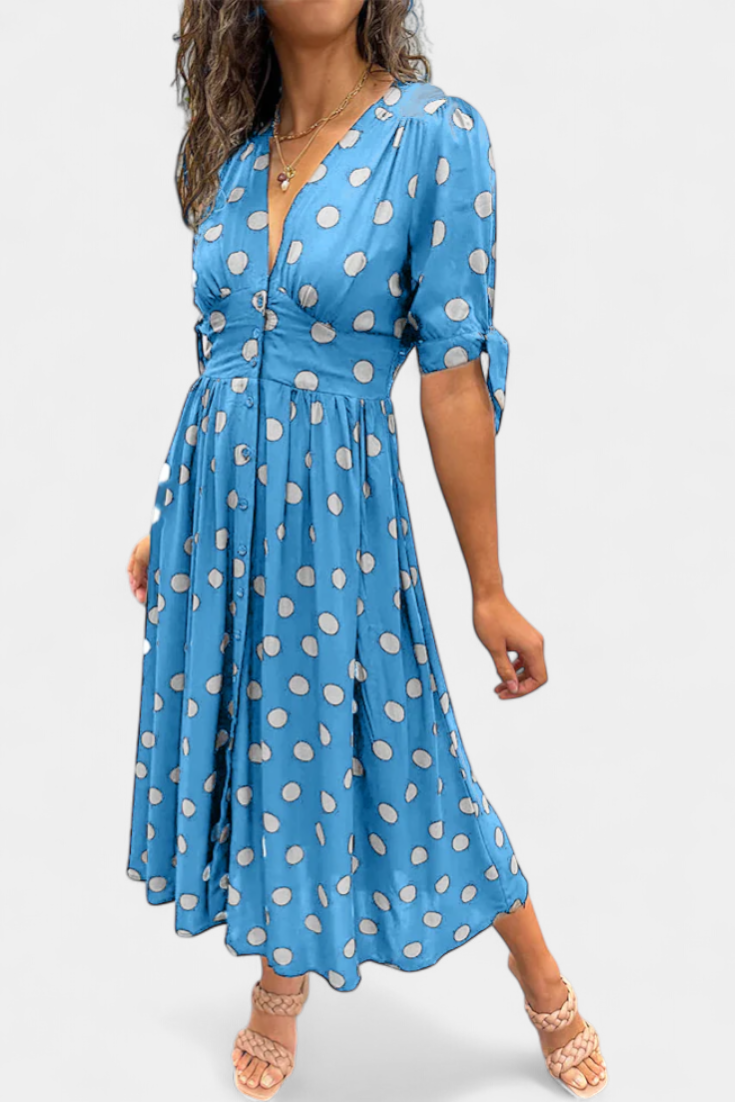 Lizzie Vestido Midi de Lunares con Escote en V Pronunciado